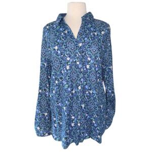 Croft & Barrow Tunic Top Paisley Print Roll Tab Sleeve Modest Style